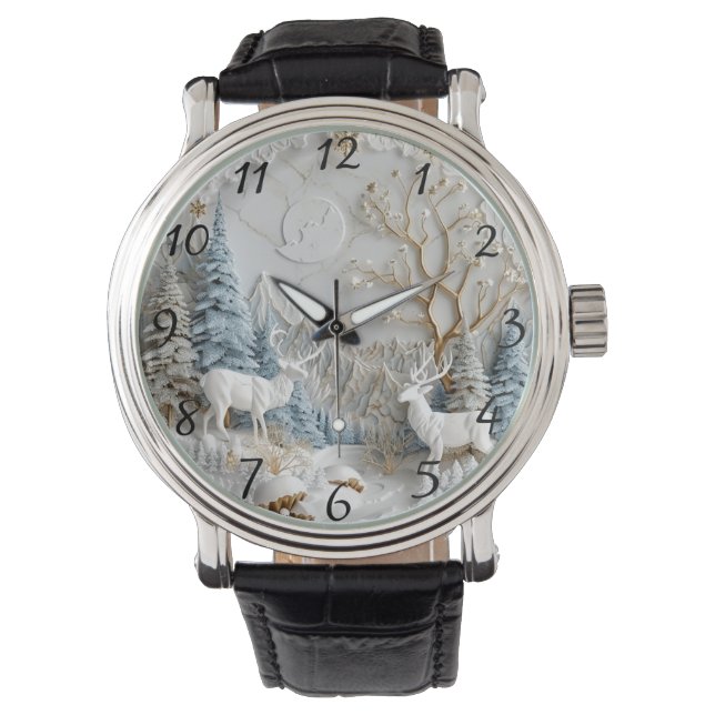 Reloj De Pulsera Renos de Navidad con copos de nieve (Anverso)