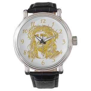 Reloj De Pulsera Representación dorada de Jesucristo con corona