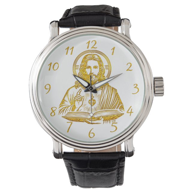 Reloj De Pulsera Representación dorada de Jesús sosteniendo un libr (Anverso)