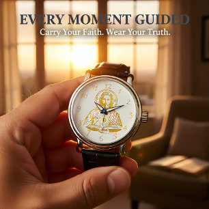 Reloj De Pulsera Representación dorada de Jesús sosteniendo un libr