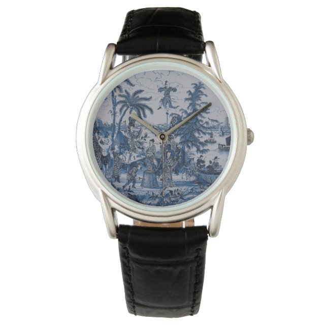 Reloj De Pulsera Repro Chinoiserie Delft Blue and White Tile (Anverso)