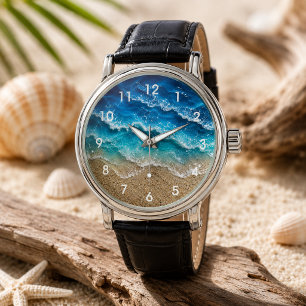 Reloj De Pulsera Resina de Onda Azul Arena de Playa Numerada 