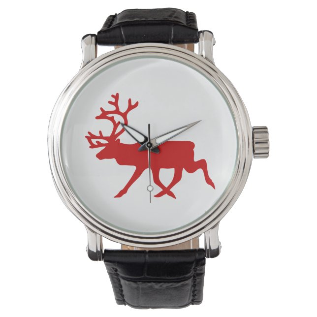 Reloj De Pulsera Resto Rojo / Silhouette Caribou (Anverso)