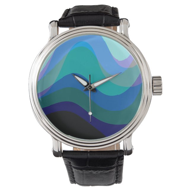 Reloj De Pulsera Resumen Azul 303 - Arte Groovy Flower (Anverso)