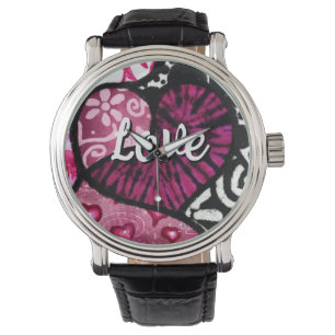 Reloj De Pulsera Resumen de amor Corazón Pink Floral Polka Dots Bla