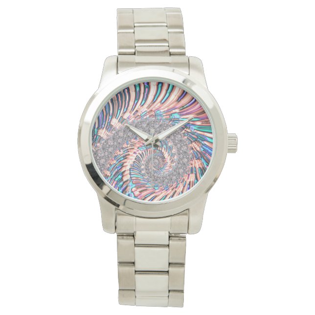 Reloj De Pulsera Resumen de espiral rosa y azul Boho Pastel (Anverso)