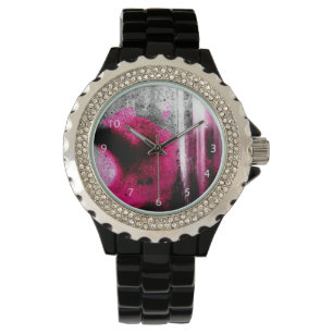 Reloj De Pulsera Resumen de Fuchsia, Gris y Black Grain Photo Art