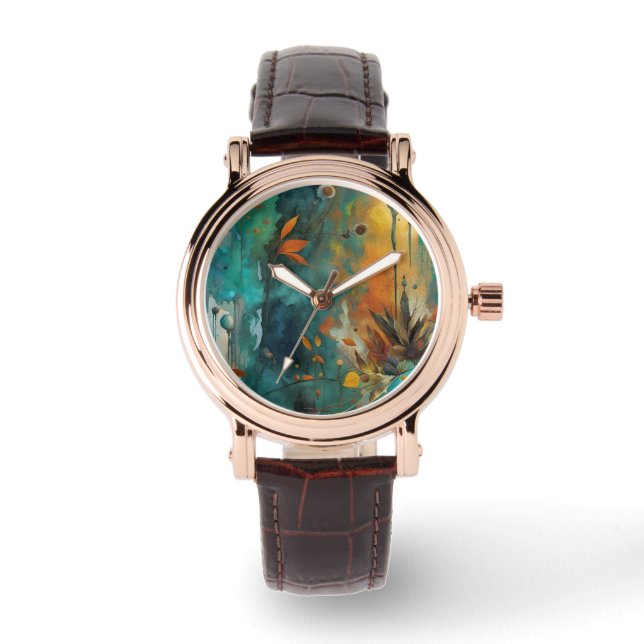 Reloj De Pulsera Resumen de la cosecha de otoño de oro Verde azulad (Anverso)