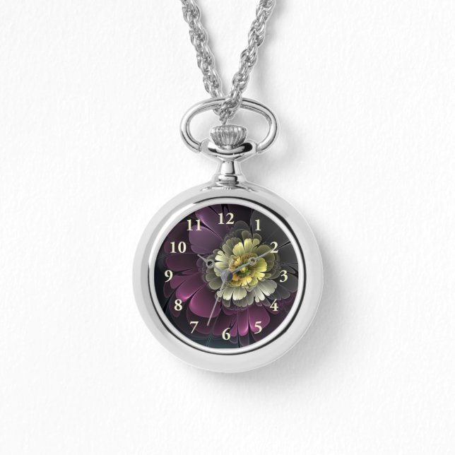 Reloj De Pulsera Resumen de la flor fractal gris purpur moderna (Anverso)