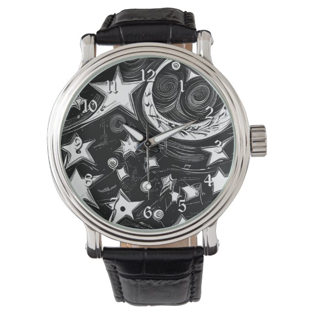 Reloj De Pulsera Resumen De La Luna Y Las Estrellas (Anverso)