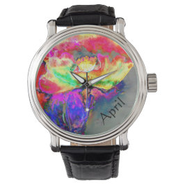 Reloj De Pulsera Resumen de la pintura floral color rosa rosa amari