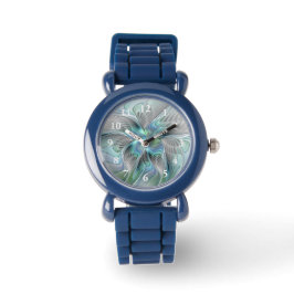 Reloj De Pulsera Resumen de mariposa azul verde azul Fantasía arte 