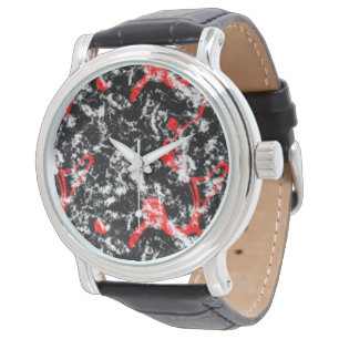 Reloj De Pulsera Resumen de mármol rojo, blanco y negro