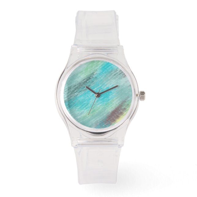 Reloj De Pulsera Resumen de mármol turquesa, verde y malva (Anverso)