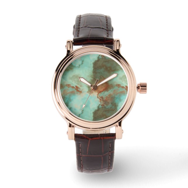 Reloj De Pulsera Resumen de mármol turquesa y rojizo (Anverso)