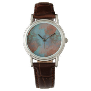 Reloj De Pulsera Resumen de mármol turquesa y rojizo