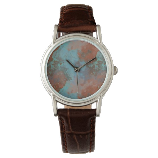 Reloj De Pulsera Resumen de mármol turquesa y rojizo (Anverso)