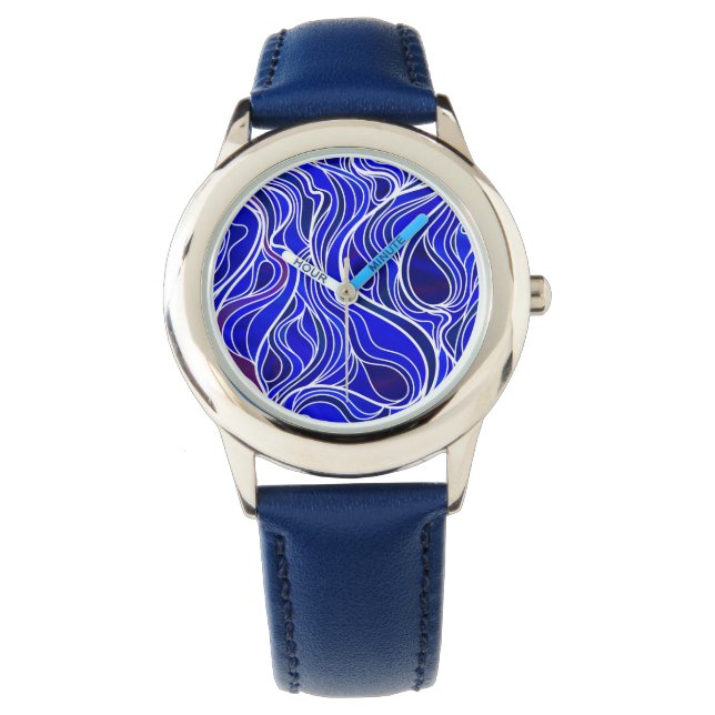 Reloj De Pulsera Resumen de vidrio manchado azul (Anverso)