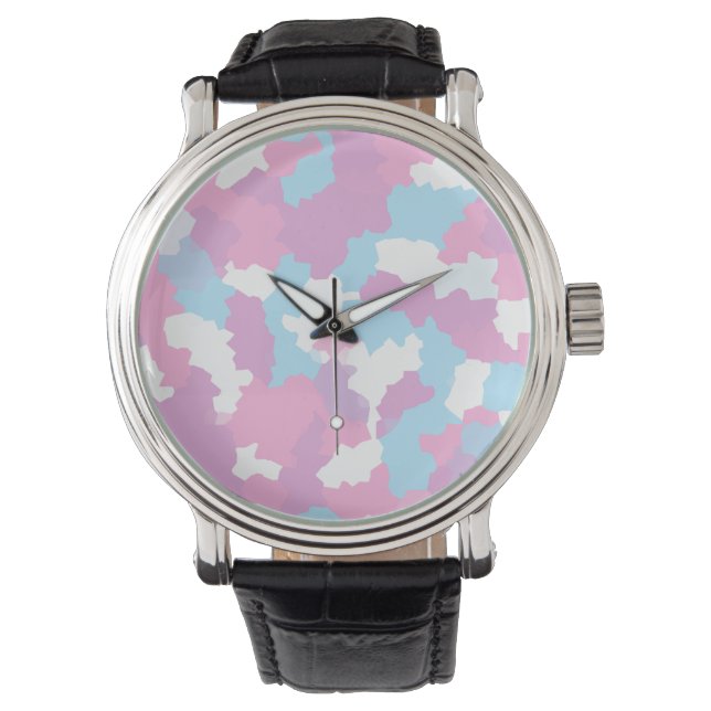 Reloj De Pulsera Resumen del Camo Blanco Azul Rosa (Anverso)