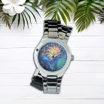 Reloj De Pulsera Resumen del tiempo de luminescencia<br><div class="desc">Un reloj de mujeres único adornado con el fascinante diseño de un sol dorado y las llamas azules frescas. El regalo perfecto para ella, este reloj combina elegancia y arte sin problemas. Abraza la belleza de un diseño hecho con amor, haciendo que cada momento de su muñeca sea verdaderamente especial....</div>