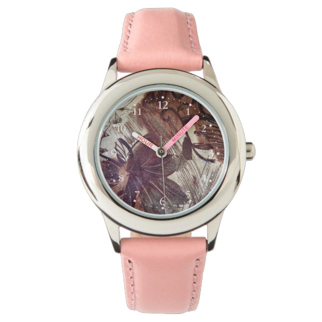 Reloj De Pulsera Resumen Diseño floral marrón 1 (Anverso)