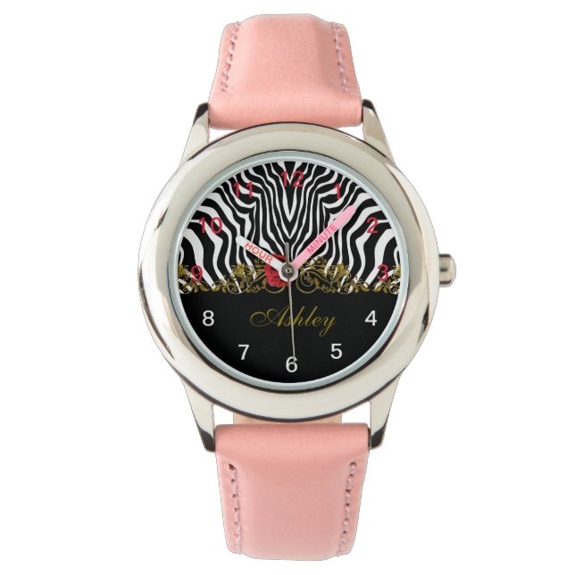 Reloj De Pulsera Resumen Flor de cebra Rojo Negro Oro Blanco (Anverso)