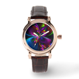 Reloj De Pulsera Resumen floral moderno Patrón azul rojo del arte #