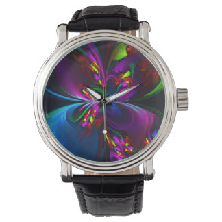 Reloj De Pulsera Resumen floral moderno Patrón azul rojo del arte #