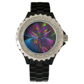 Reloj De Pulsera Resumen floral moderno Patrón azul rojo del arte #