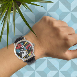 Reloj De Pulsera Resumen geométrico monogramado moderno rojo y negr