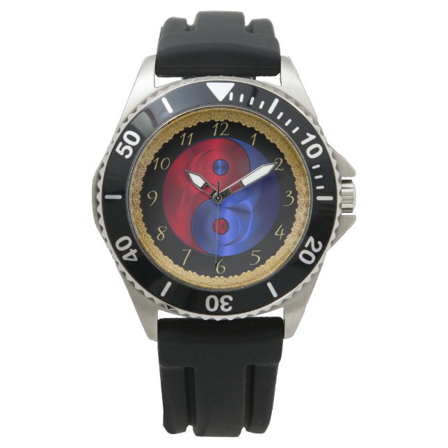 Reloj De Pulsera Resumen geométrico rojo y azul Yin y Yang 4 (Anverso)