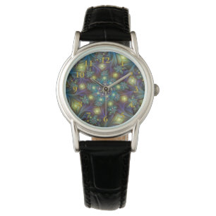 Reloj De Pulsera Resumen ilustrado brillante arte fractal púrpura V