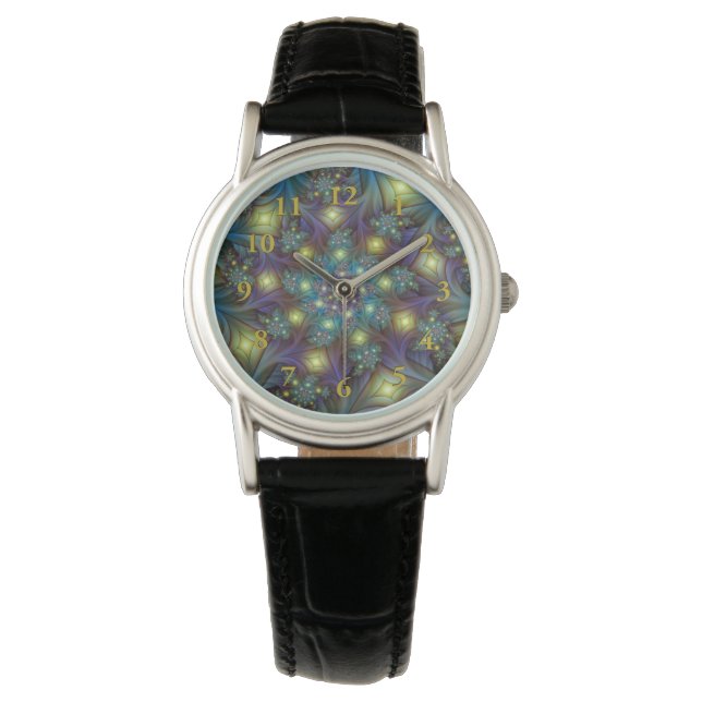 Reloj De Pulsera Resumen ilustrado brillante arte fractal púrpura V (Anverso)