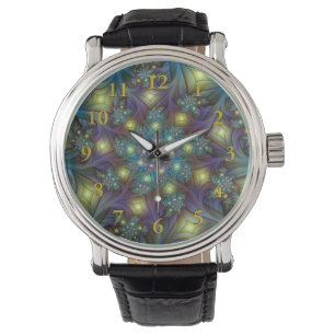 Reloj De Pulsera Resumen ilustrado brillante arte fractal púrpura V