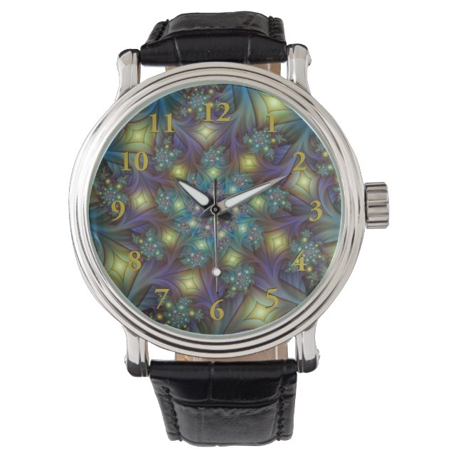 Reloj De Pulsera Resumen ilustrado brillante arte fractal púrpura V (Anverso)