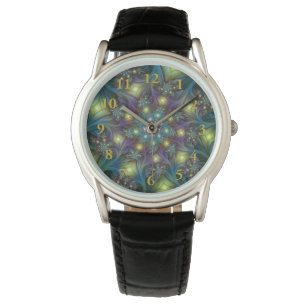 Reloj De Pulsera Resumen ilustrado brillante arte fractal púrpura V
