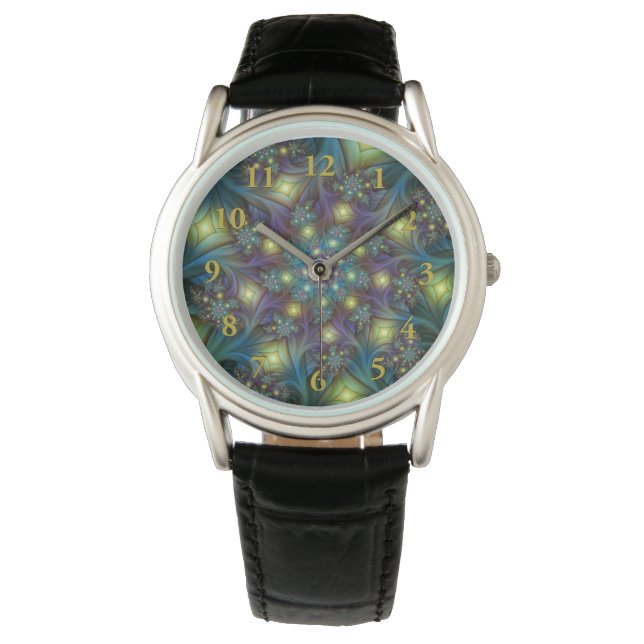 Reloj De Pulsera Resumen ilustrado brillante arte fractal púrpura V (Anverso)