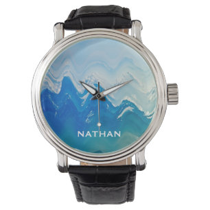 Reloj De Pulsera Resumen moderno arte del océano azul personalizado