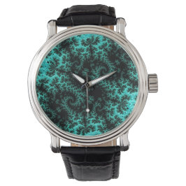 Reloj De Pulsera Resumen Patrón fractal verde negro