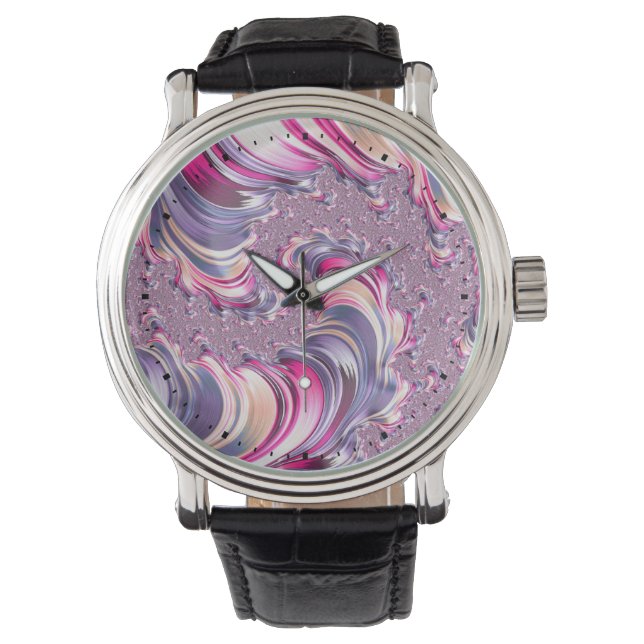 Reloj De Pulsera Resumen Pink Purple Spiral Fractal (Anverso)