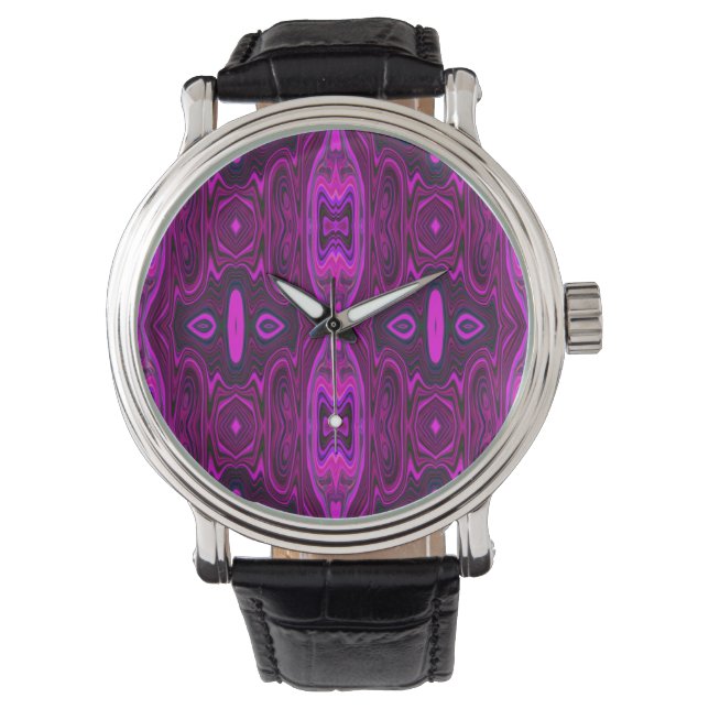 Reloj De Pulsera Resumen retro Patrón rosa caliente y magenta (Anverso)