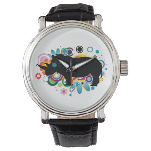 Reloj De Pulsera Resumen Rhino Black Leather Strap Watch