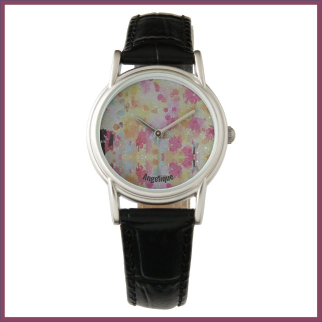 Reloj De Pulsera Resumen rosa negro y amarillo (Subido por el creador)