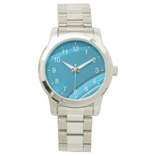 Reloj De Pulsera Resumen Verde azulado de numero blanco de Swirl Bl