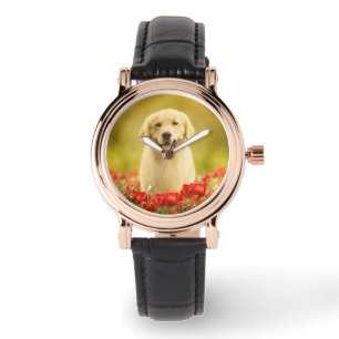 Reloj De Pulsera Retén de oro en flores rojas