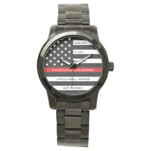Reloj De Pulsera Retiro de bomberos personalizado línea roja delga