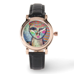 Reloj De Pulsera Retrato abstracto colorido de una mujer