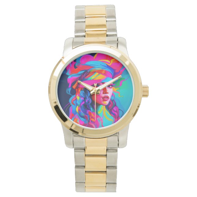 Reloj De Pulsera Retrato abstracto vibrante (Anverso)