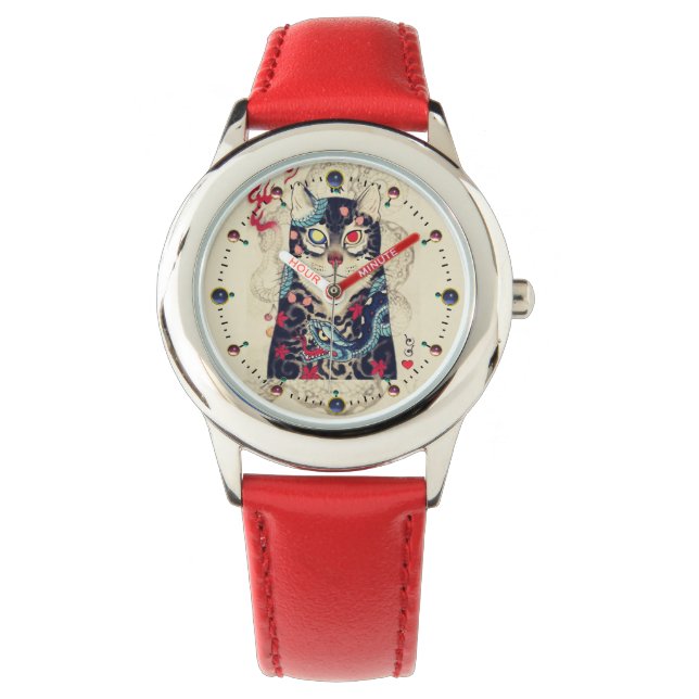 RELOJ DE PULSERA RETRATO CAT DE SAMURAI CON TATUAS SERPENT (Anverso)