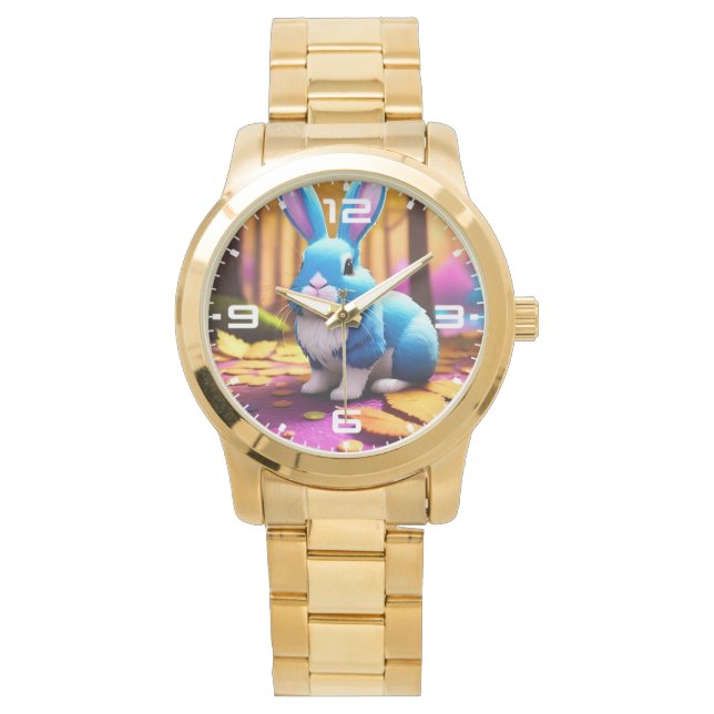 Reloj De Pulsera Retrato de conejito azul de sentada suave (Anverso)